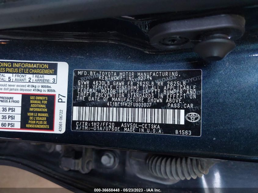 2015 TOYOTA CAMRY XLE/SE/LE/XSE - 4T1BF1FK2FU902037