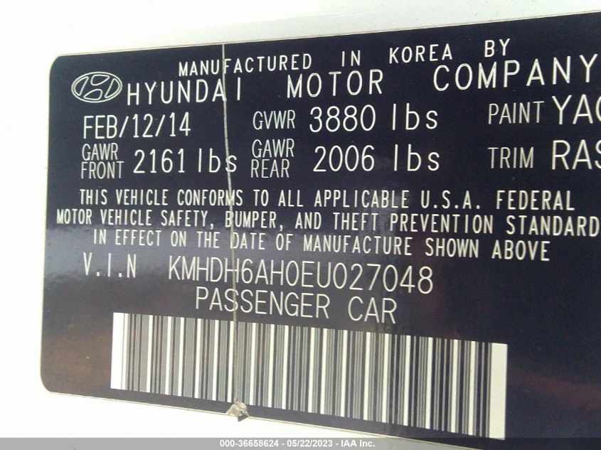 2014 HYUNDAI ELANTRA COUPE KMHDH6AH0EU027048