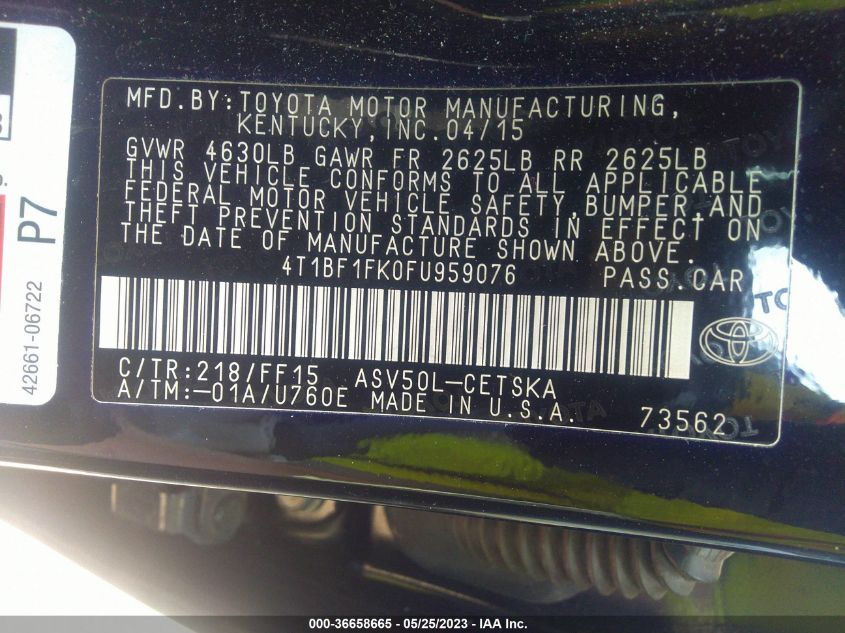 2015 TOYOTA CAMRY SE - 4T1BF1FK0FU959076