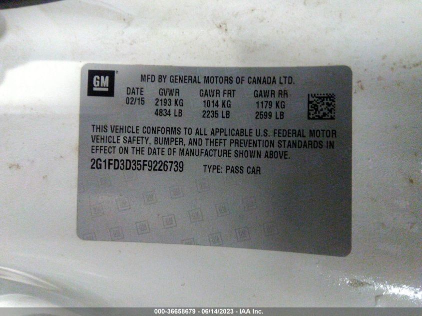 2015 CHEVROLET CAMARO LT - 2G1FD3D35F9226739