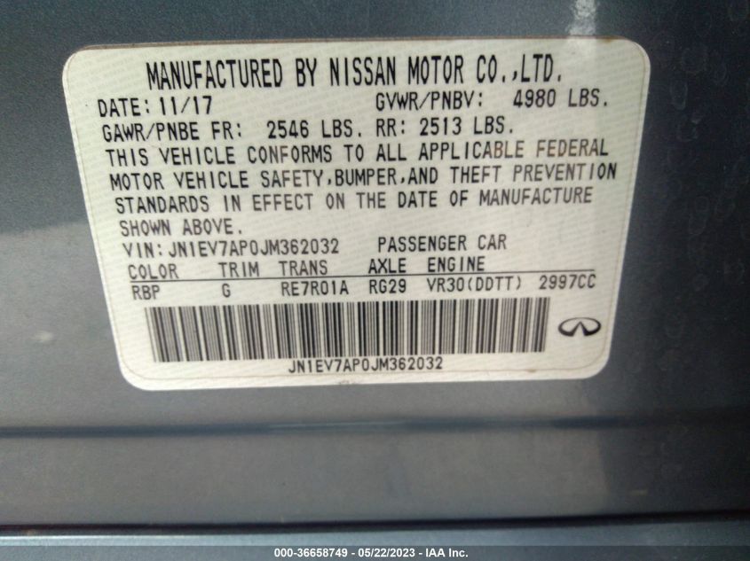2018 INFINITI Q50 3.0T LUXE - JN1EV7AP0JM362032
