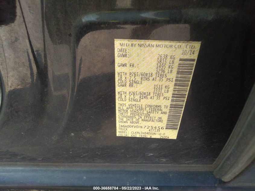 2015 NISSAN FRONTIER SL - 1N6AD0FV0FN725456