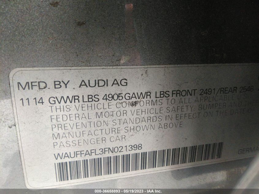 2015 AUDI A4 PREMIUM PLUS - WAUFFAFL3FN021398