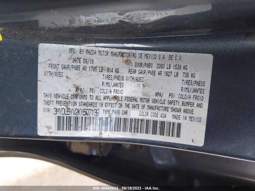 2019 TOYOTA YARIS SEDAN L/LE/XLE 3MYDLBYV2KY507139
