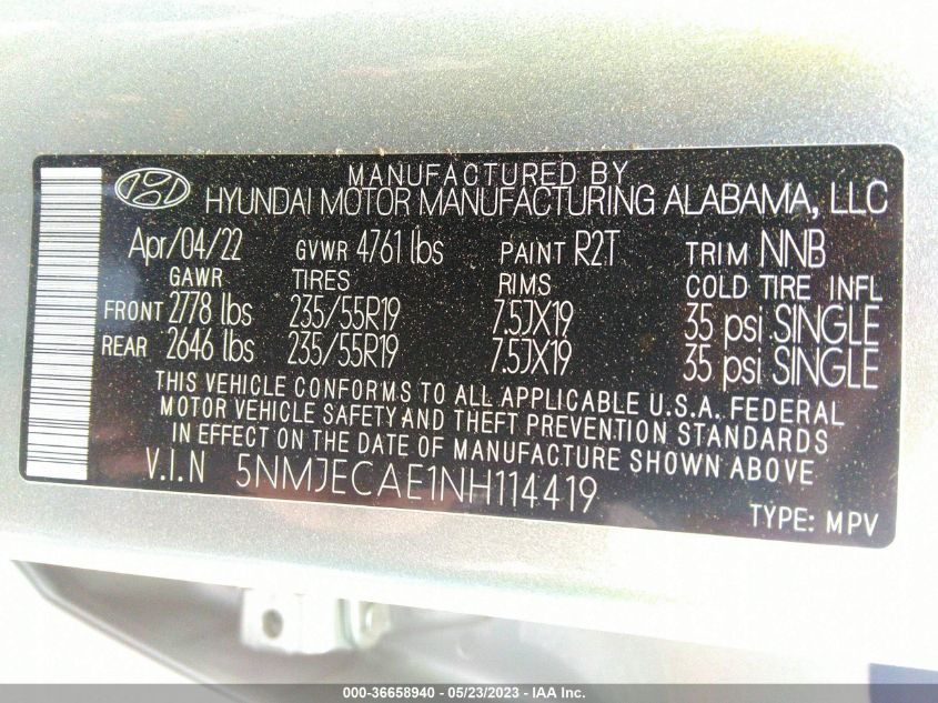 2022 HYUNDAI TUCSON LIMITED - 5NMJECAE1NH114419