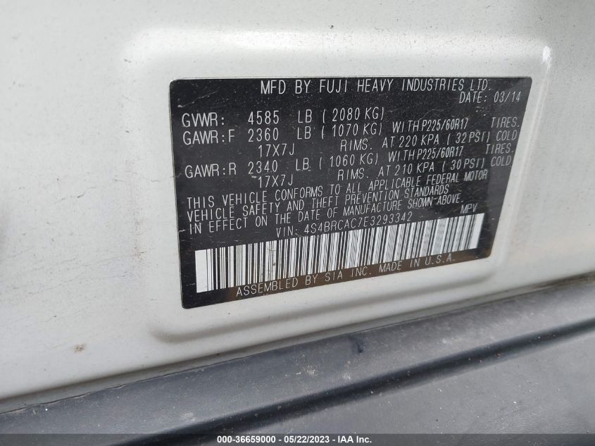 2014 SUBARU OUTBACK 2.5I - 4S4BRCAC7E3293342