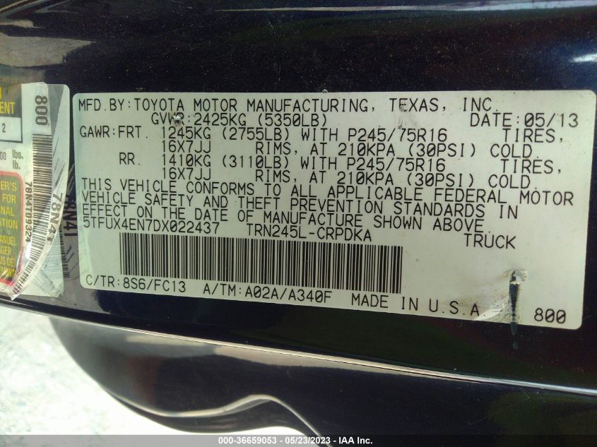 2013 TOYOTA TACOMA - 5TFUX4EN7DX022437