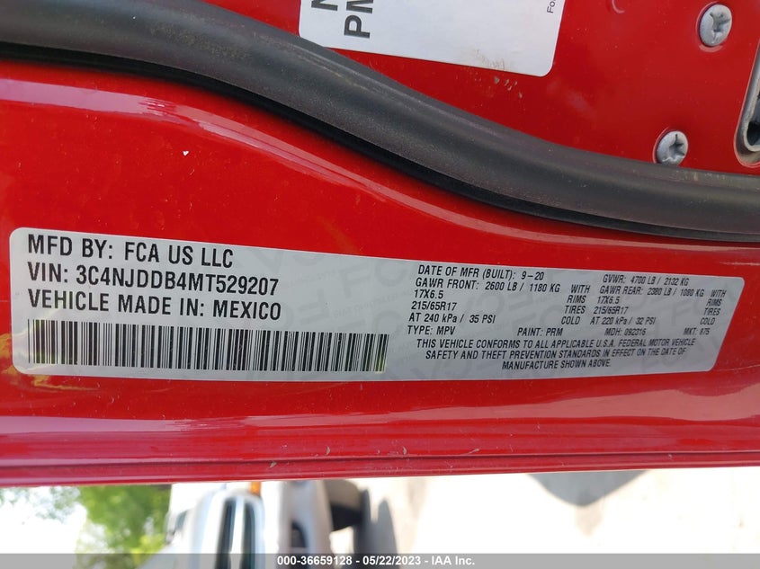 VIN 3C4NJDDB4MT529207 2021 JEEP COMPASS TRAILHAWK