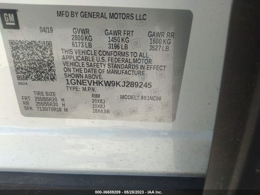 2019 CHEVROLET TRAVERSE LT LEATHER - 1GNEVHKW9KJ289245