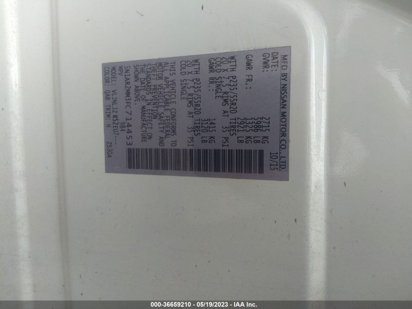 2015 NISSAN PATHFINDER PLATINUM - 5N1AR2MM3FC714453