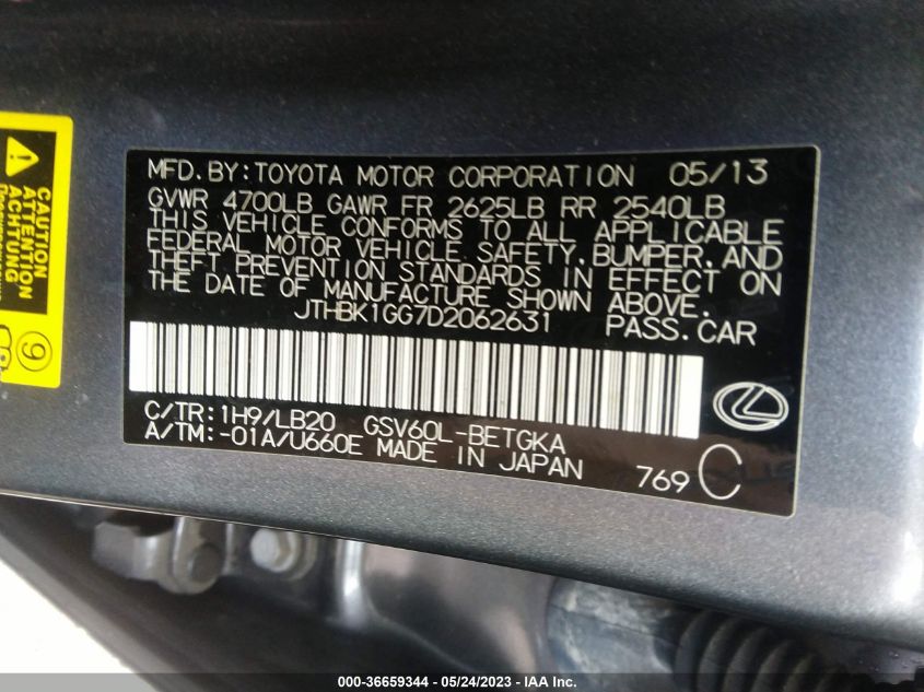 2013 LEXUS ES 350 4DR SDN - JTHBK1GG7D2062631