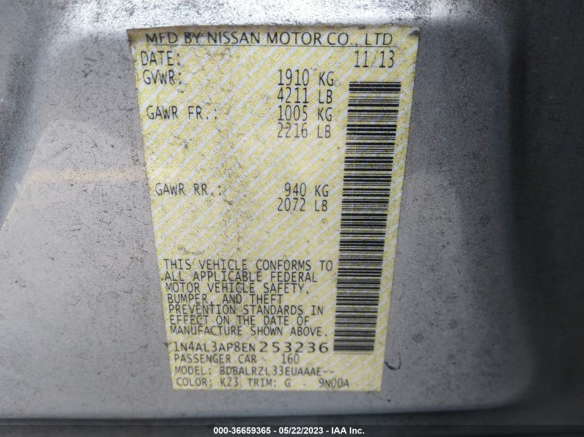 2014 NISSAN ALTIMA 2.5 S - 1N4AL3AP8EN253236
