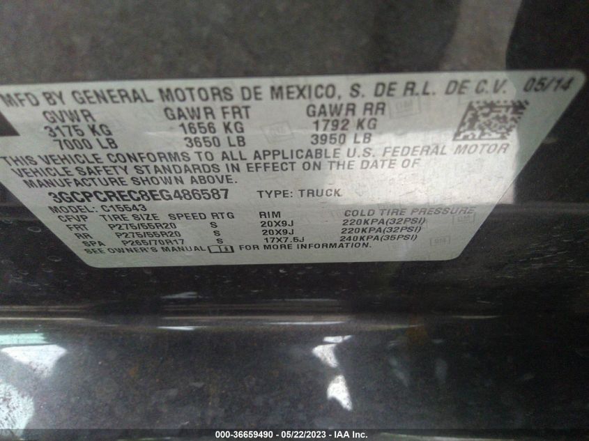 2014 CHEVROLET SILVERADO 1500 LT - 3GCPCREC8EG486587