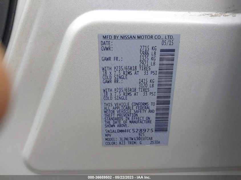 2015 INFINITI QX60 - 5N1AL0MM4FC528975