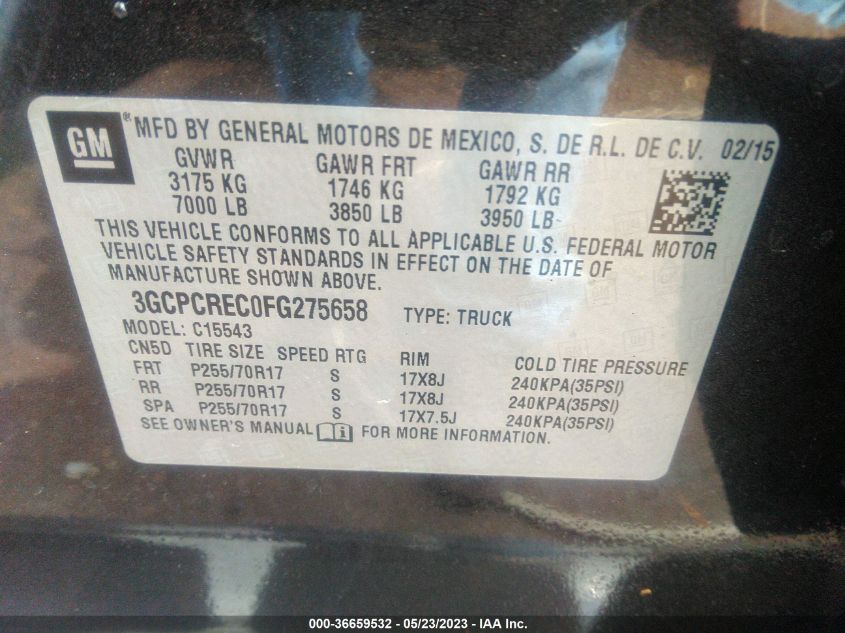 2015 CHEVROLET SILVERADO 1500 LT - 3GCPCREC0FG275658