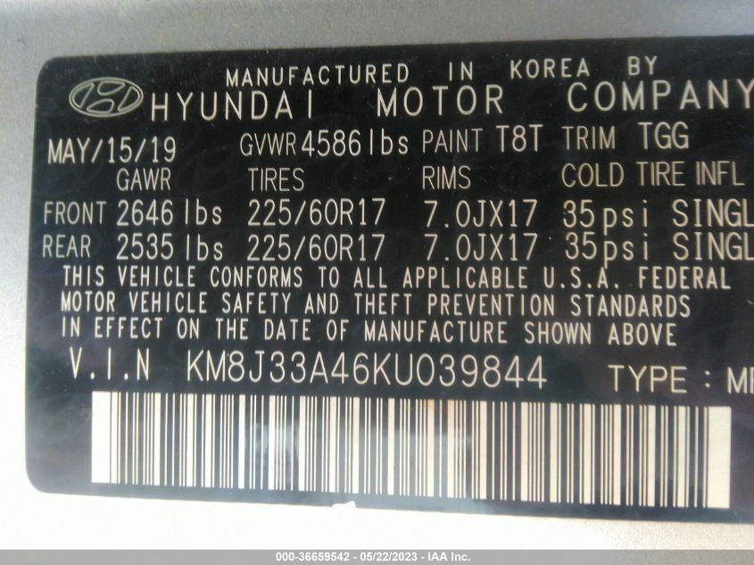 2019 HYUNDAI TUCSON VALUE - KM8J33A46KU039844