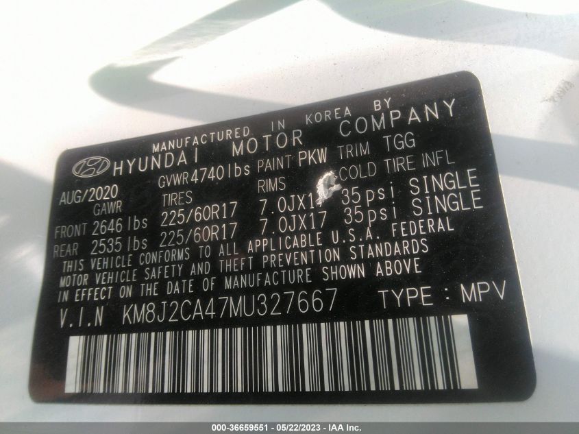 2021 HYUNDAI TUCSON SE - KM8J2CA47MU327667