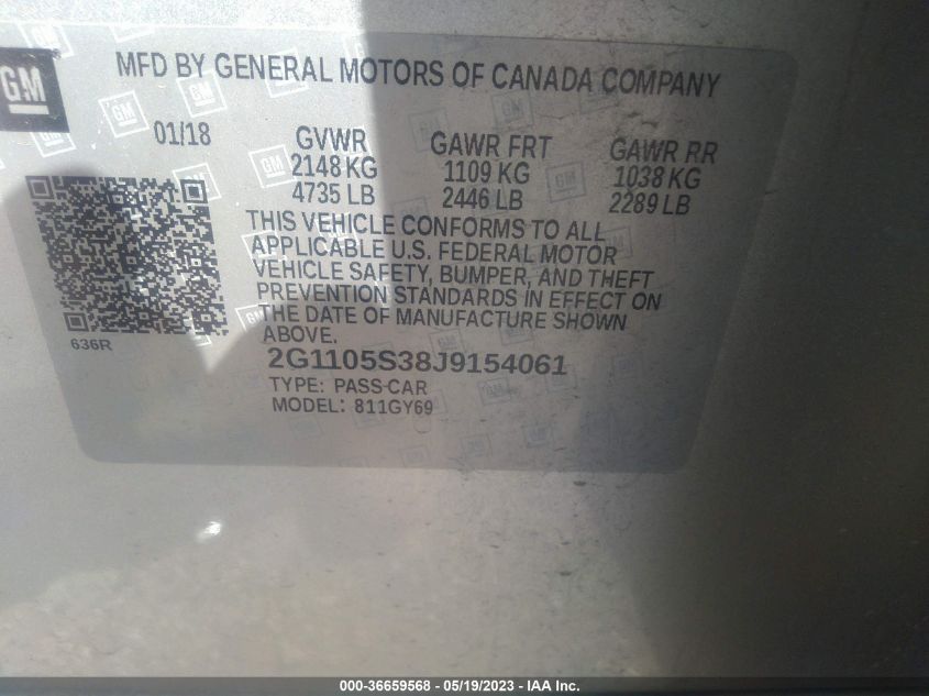 2018 CHEVROLET IMPALA LT - 2G1105S38J9154061