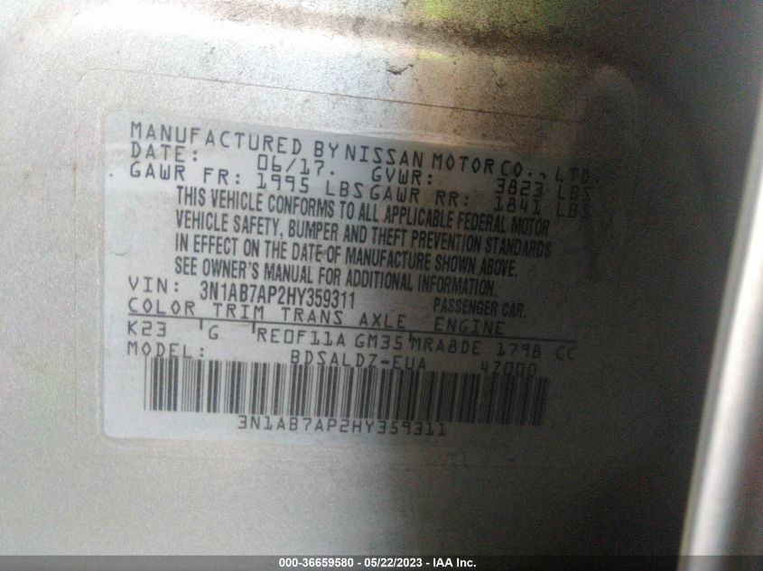 2017 NISSAN SENTRA SV - 3N1AB7AP2HY359311