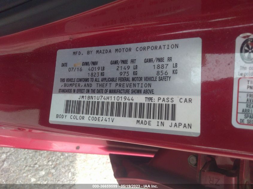 2017 MAZDA MAZDA3 4-DOOR SPORT - JM1BN1U74H1101944