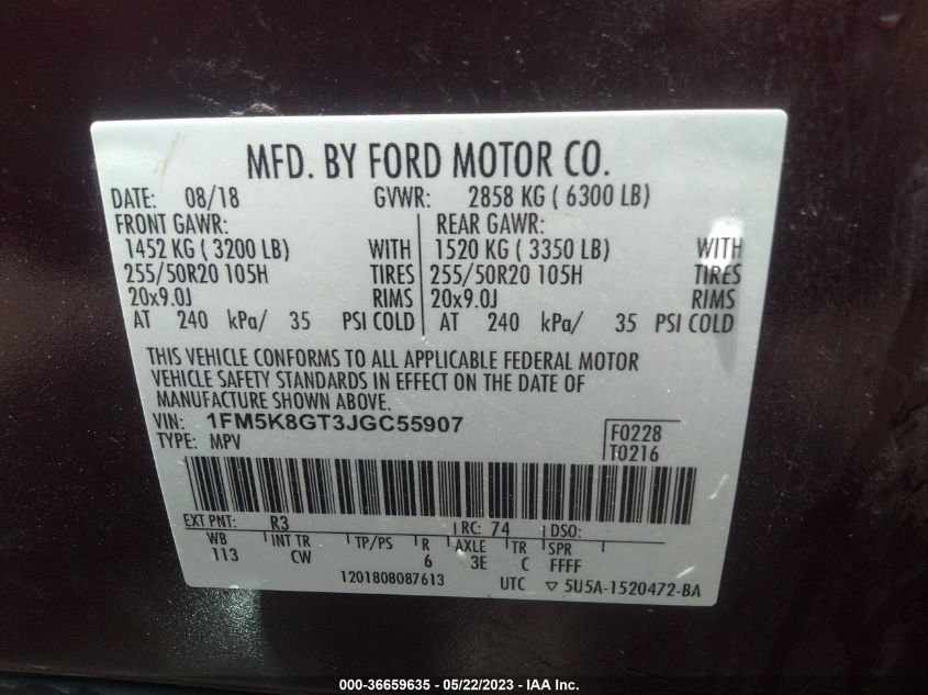 2018 FORD EXPLORER SPORT - 1FM5K8GT3JGC55907