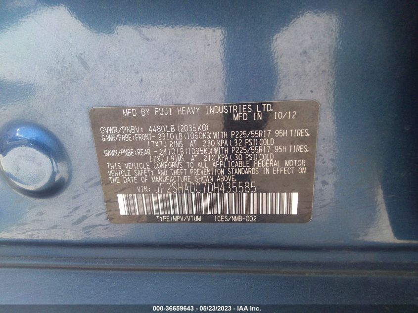 2013 SUBARU FORESTER 2.5X PREMIUM - JF2SHADC7DH435585
