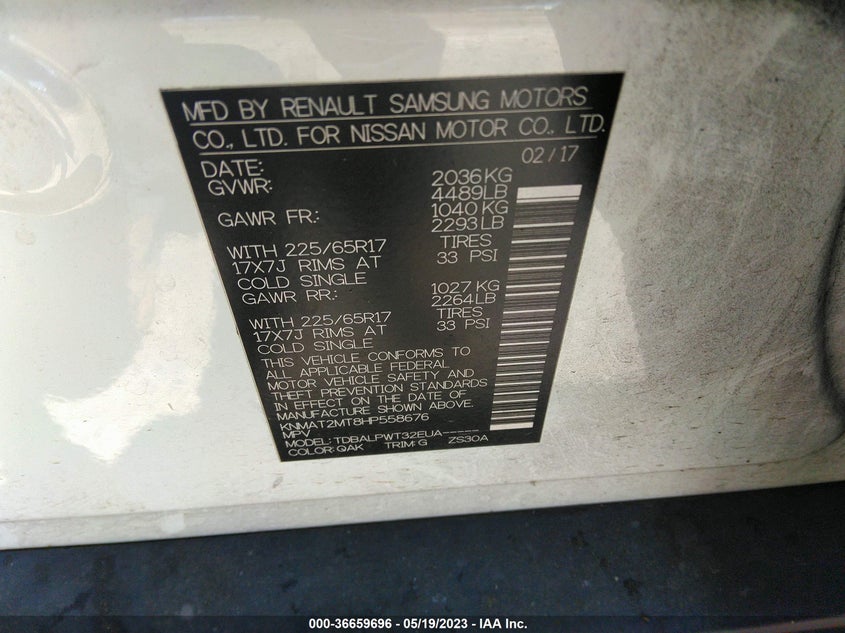 VIN KNMAT2MT8HP558676 2017 NISSAN ROGUE S