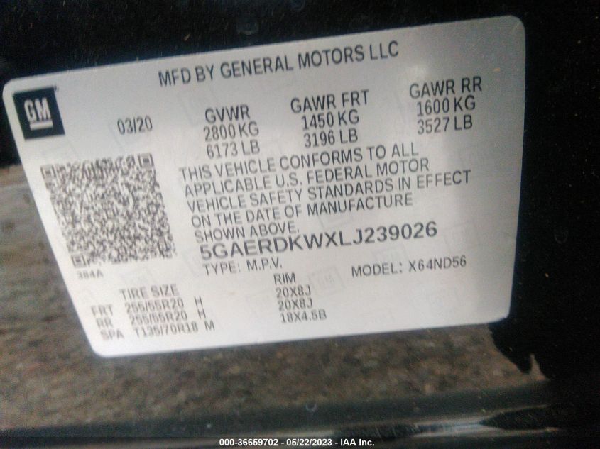 2020 BUICK ENCLAVE AVENIR - 5GAERDKWXLJ239026