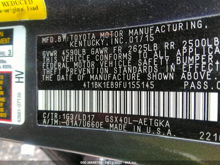 2015 TOYOTA AVALON LIMITED - 4T1BK1EB9FU155145