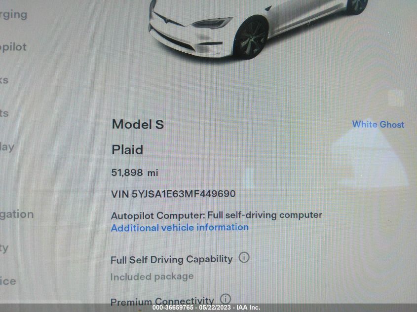 2021 TESLA MODEL S PLAID - 5YJSA1E63MF449690