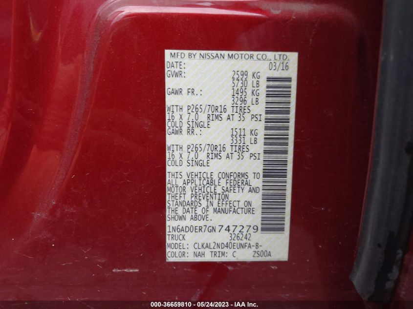 2016 NISSAN FRONTIER SV - 1N6AD0ER7GN747279