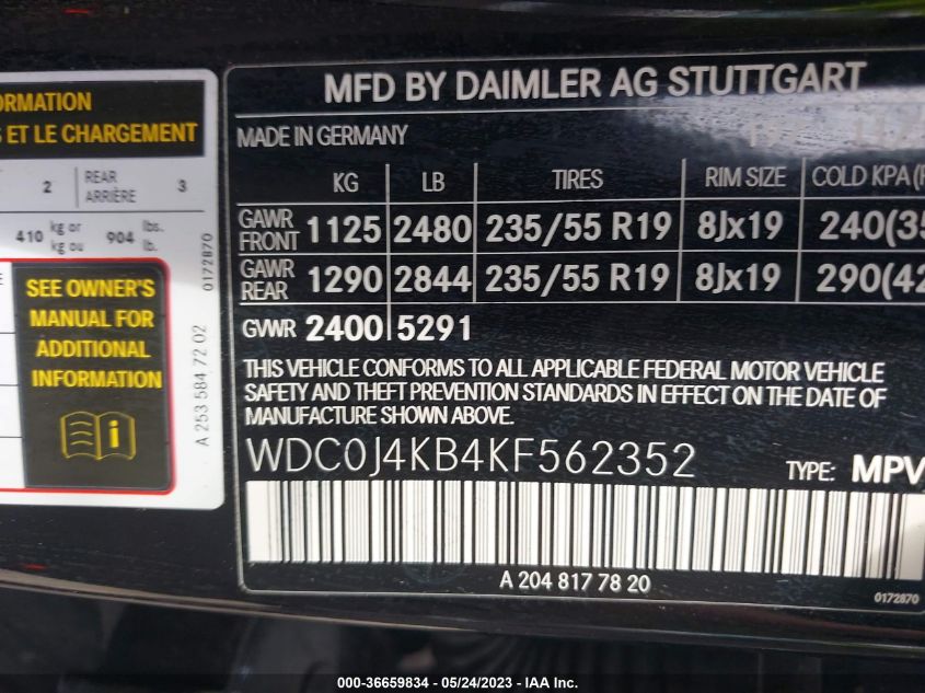 2019 MERCEDES-BENZ GLC GLC 300 - WDC0J4KB4KF562352