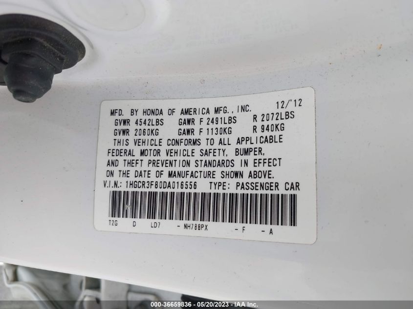 2013 HONDA ACCORD SDN EX-L - 1HGCR3F80DA016556