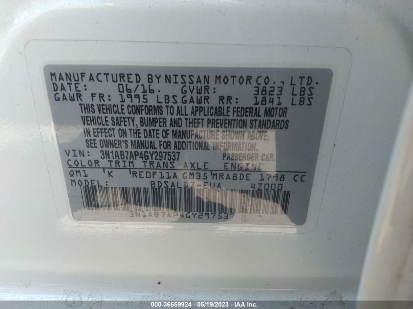 2016 NISSAN SENTRA SR/SL/S/SV/FE+ S - 3N1AB7AP4GY297537