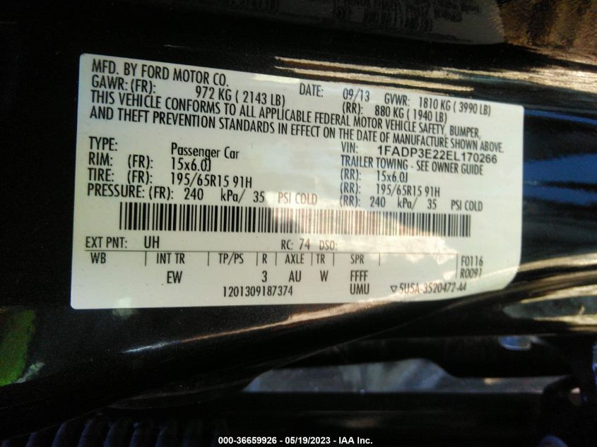 2014 FORD FOCUS S - 1FADP3E22EL170266