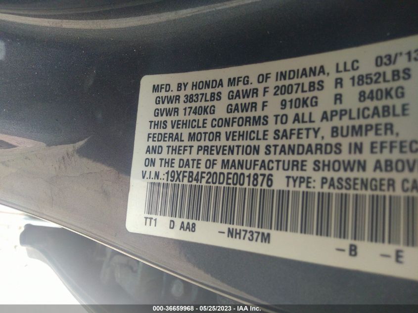 2013 HONDA CIVIC HYBRID - 19XFB4F20DE001876