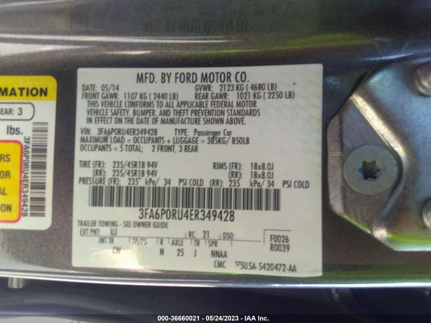 2014 FORD FUSION TITANIUM HYBRID - 3FA6P0RU4ER349428