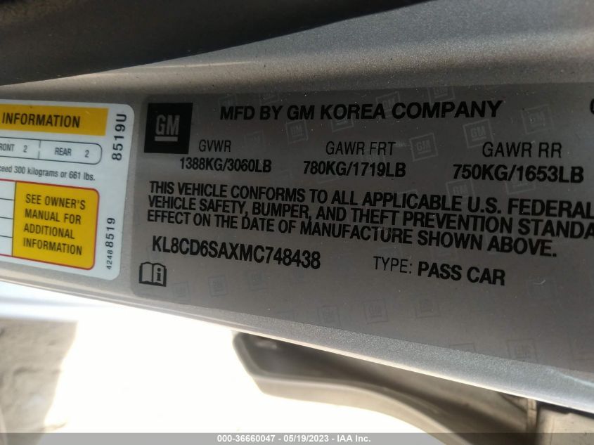 2021 CHEVROLET SPARK 1LT - KL8CD6SAXMC748438