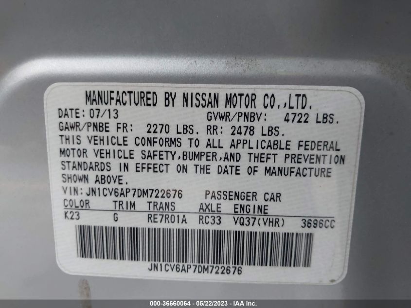 2013 INFINITI G37 SEDAN JOURNEY JN1CV6AP7DM722676