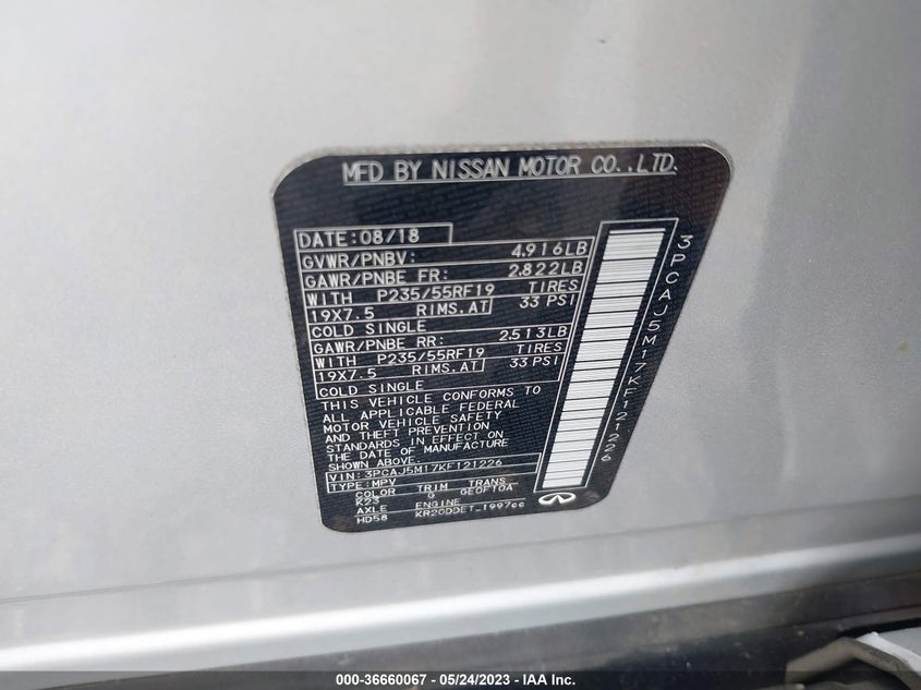 VIN 3PCAJ5M17KF121226 2019 INFINITI QX50 ESSENTIAL