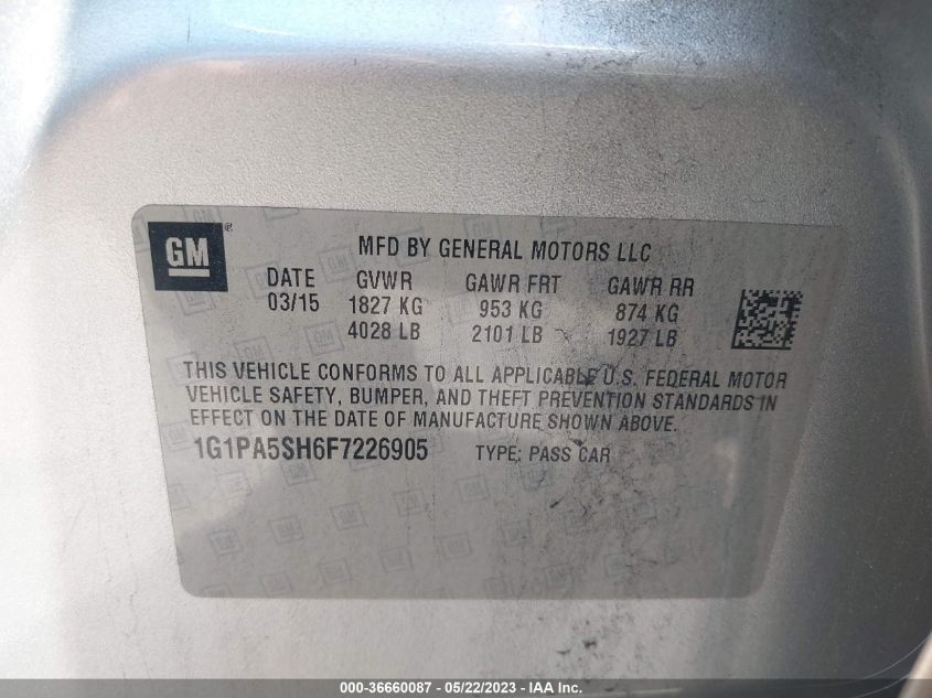 2015 CHEVROLET CRUZE LS - 1G1PA5SH6F7226905