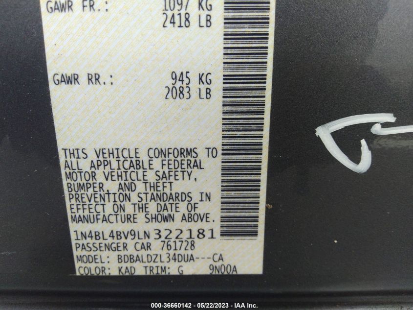 2020 NISSAN ALTIMA 2.5 S - 1N4BL4BV9LN322181