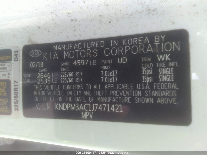 2018 KIA SPORTAGE LX - KNDPM3AC1J7471421