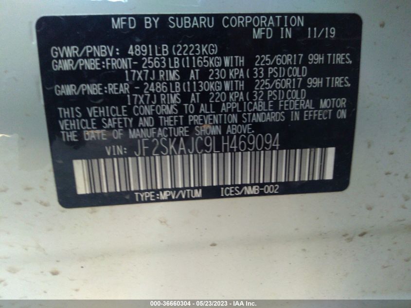 2020 SUBARU FORESTER PREMIUM - JF2SKAJC9LH469094