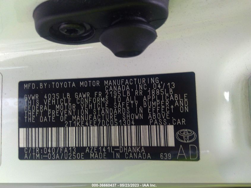 2013 TOYOTA MATRIX S - 2T1KE4EE7DC051304