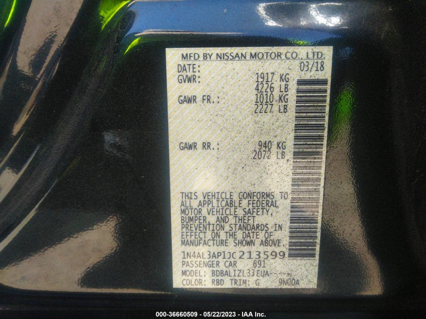 2018 NISSAN ALTIMA 2.5 SV - 1N4AL3AP1JC213599
