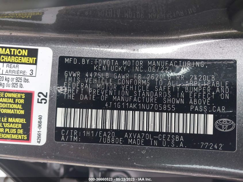 2022 TOYOTA CAMRY SE - 4T1G11AK1NU705855