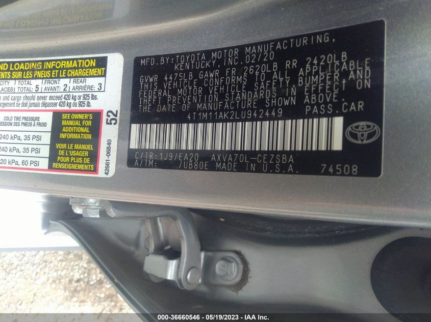 2020 TOYOTA CAMRY SE - 4T1M11AK2LU942449