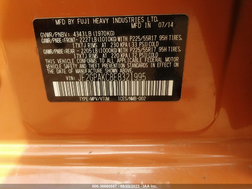 2014 SUBARU XV CROSSTREK LIMITED - JF2GPAKC8E8321995
