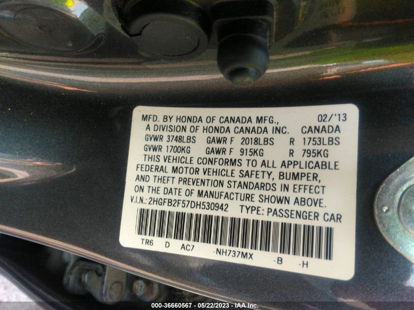 2013 HONDA CIVIC SDN LX - 2HGFB2F57DH530942
